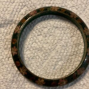 Dark green cloisonné bracelet with colorful flowers and leaves! 7 1/2 in. Inside